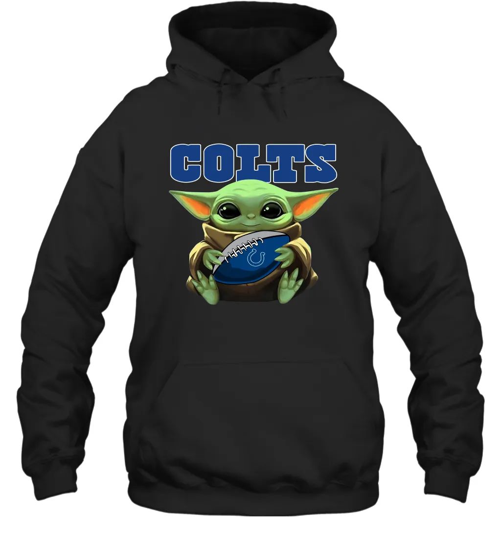 Baby Yoda Loves The Indianapolis Colts Star Wars Baby Yoda Hugs Colts NFL Adult Hoodie Sweatshirt