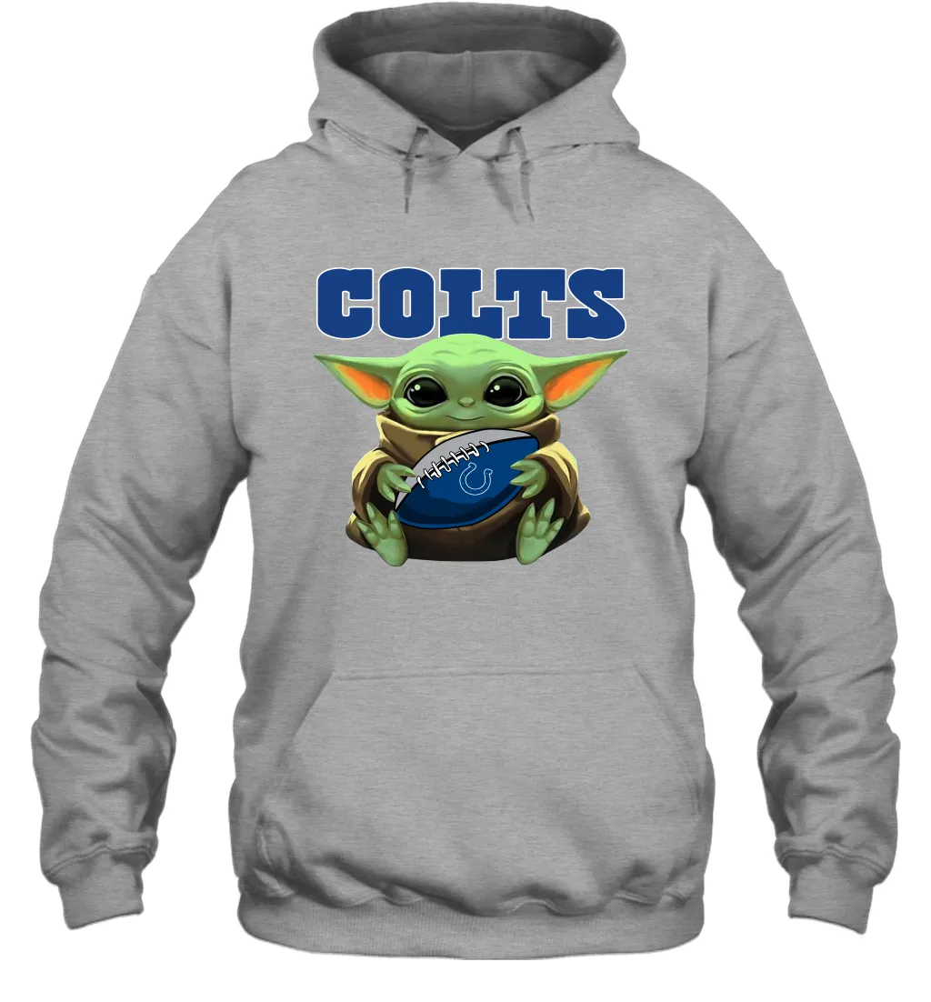 Baby Yoda Loves The Indianapolis Colts Star Wars Baby Yoda Hugs Colts NFL Adult Hoodie Sweatshirt