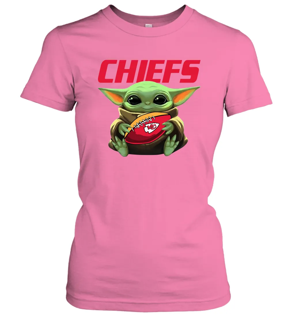 Baby Yoda Loves The Kansas City Chiefs Star Wars Baby Yoda Hugs Chiefs NFL Womens T-Shirt