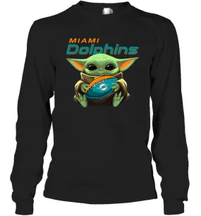 Baby Yoda Loves The Miami Dolphins Star Wars Baby Yoda Hugs Dolphins NFL Adult Long Sleeve T-Shirt