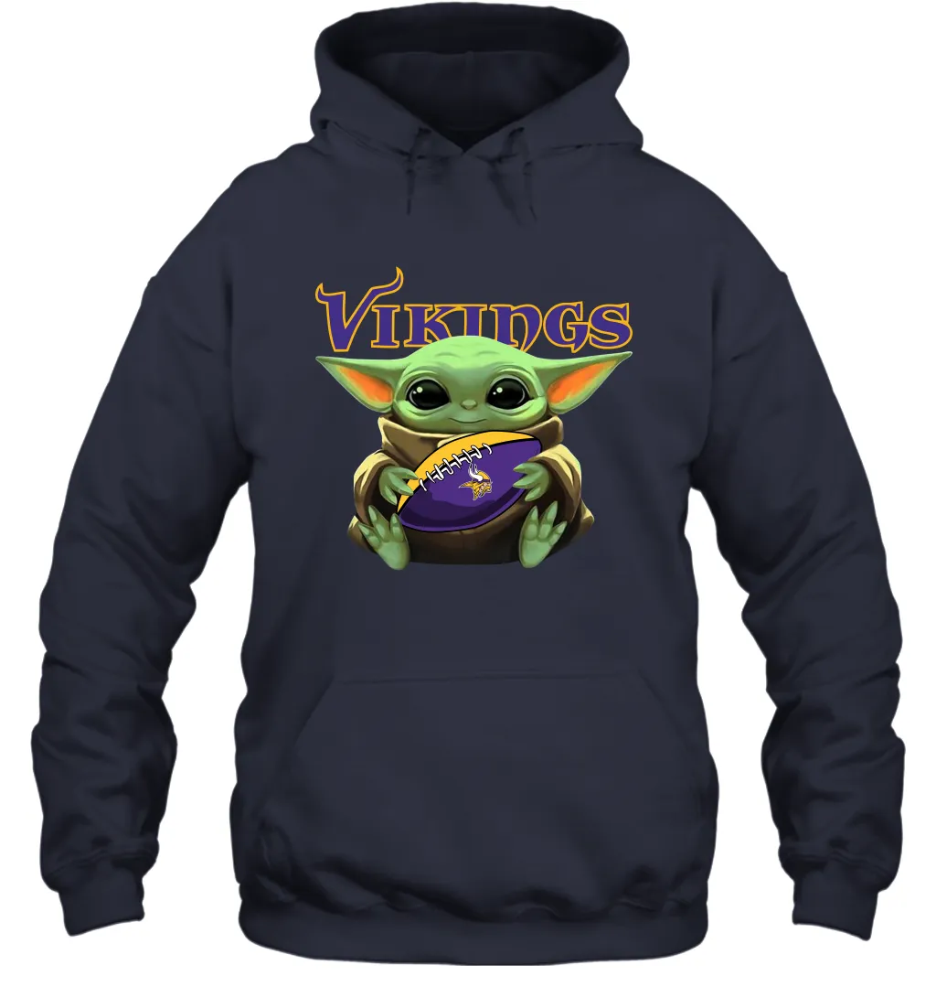 Baby Yoda Loves The Minnesota Vikings Star Wars Baby Yoda Hugs Vikings NFL Adult Hoodie Sweatshirt