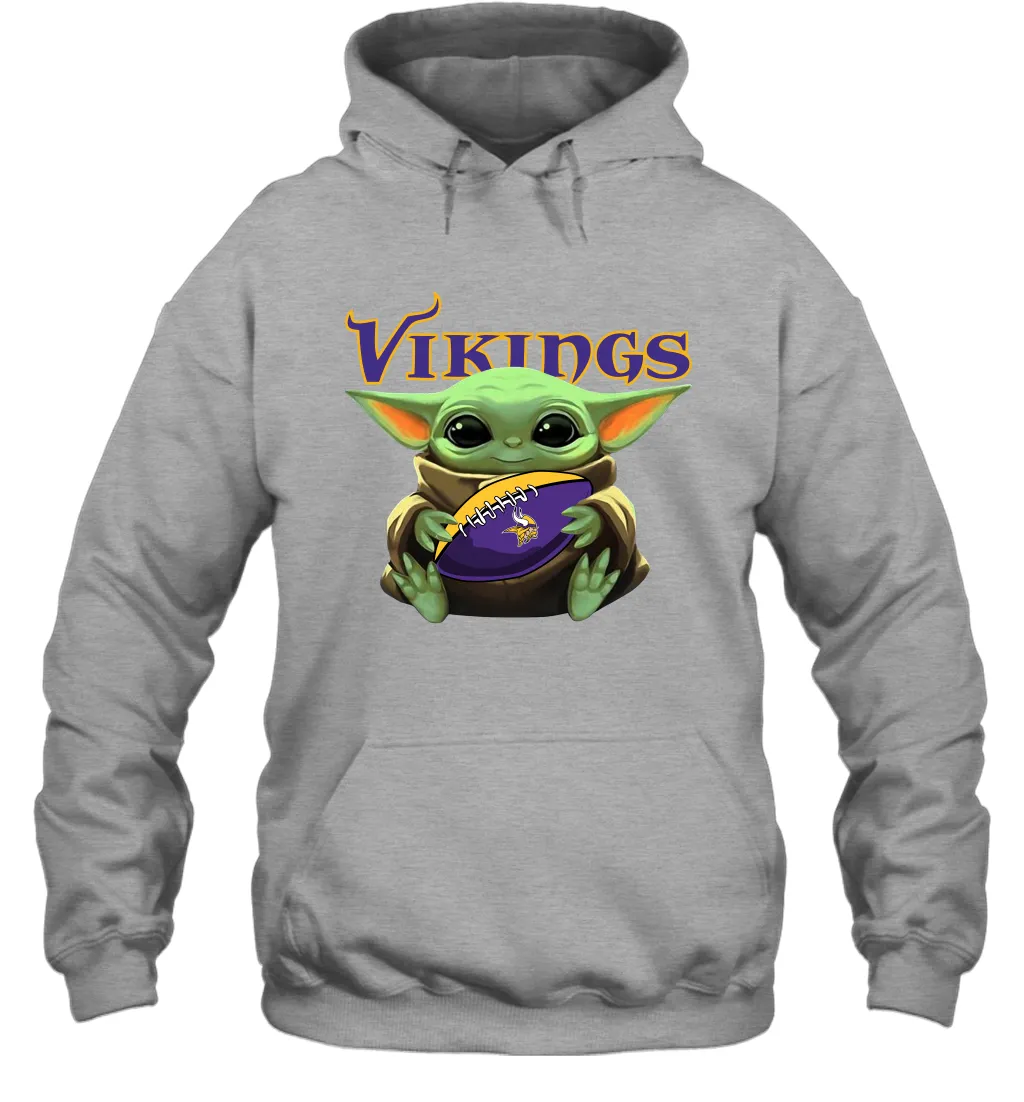 Baby Yoda Loves The Minnesota Vikings Star Wars Baby Yoda Hugs Vikings NFL Adult Hoodie Sweatshirt