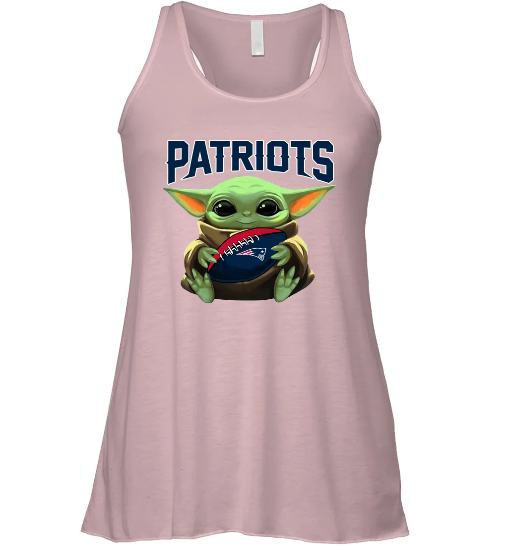 Baby Yoda Loves The New England Patriots Star Wars Baby Yoda Hugs Patriots NFL Womens Racerback Tank Top