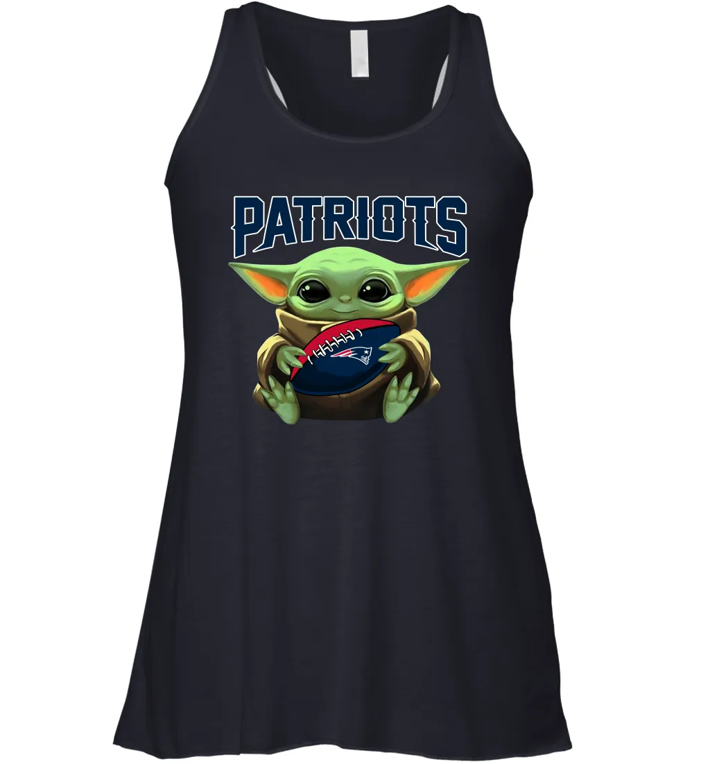 Baby Yoda Loves The New England Patriots Star Wars Baby Yoda Hugs Patriots NFL Womens Racerback Tank Top