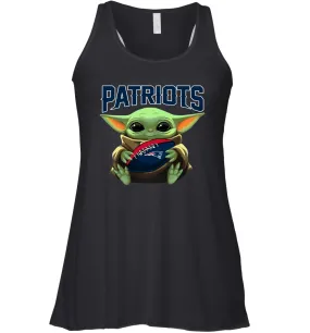 Baby Yoda Loves The New England Patriots Star Wars Baby Yoda Hugs Patriots NFL Womens Racerback Tank Top