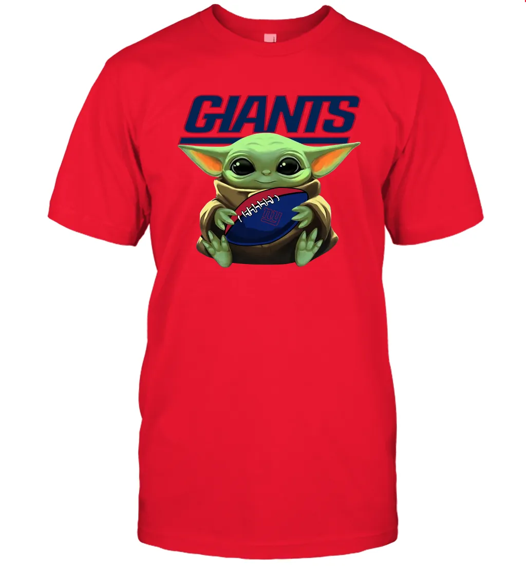 Baby Yoda Loves The New York Giants Star Wars Baby Yoda Hugs Giants NFL Mens T-Shirt