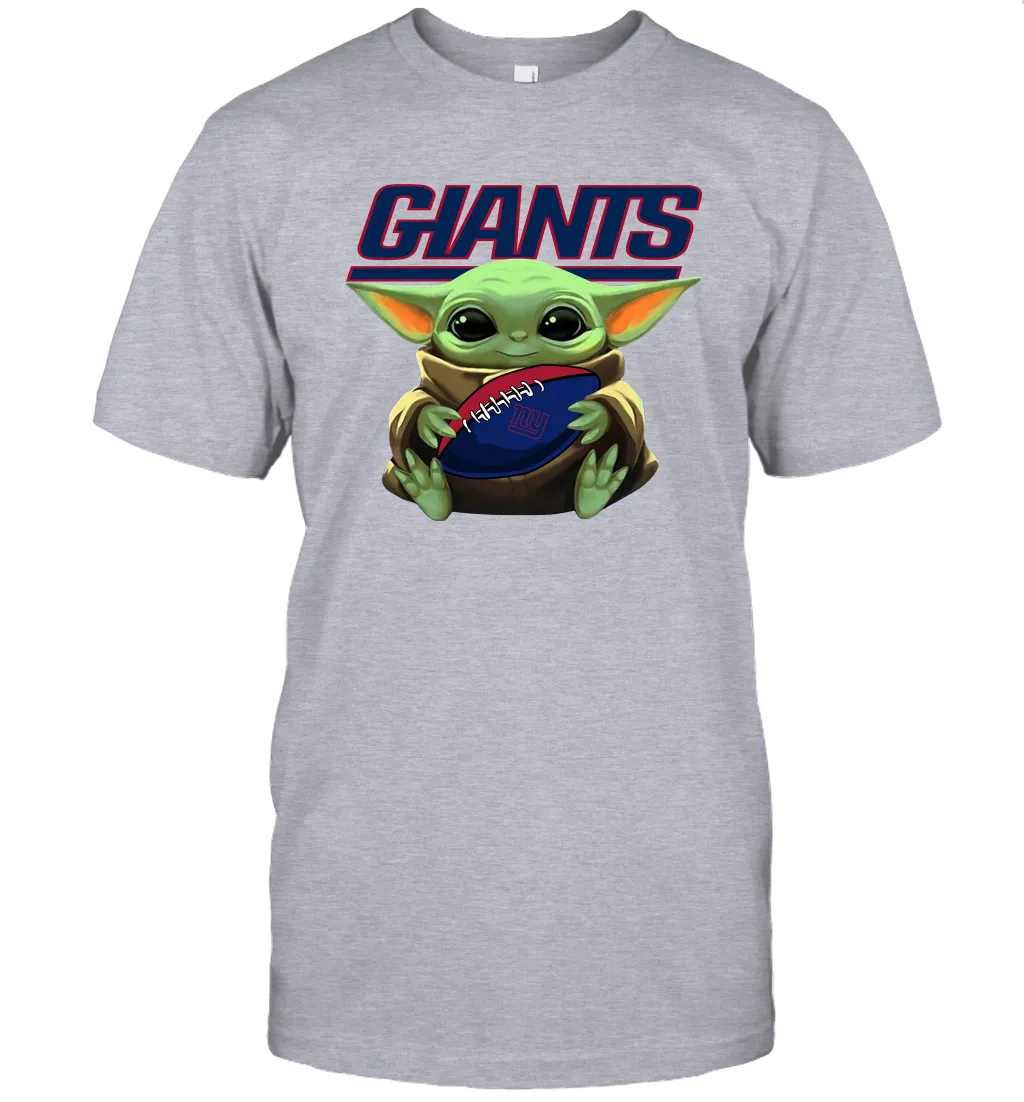 Baby Yoda Loves The New York Giants Star Wars Baby Yoda Hugs Giants NFL Mens T-Shirt