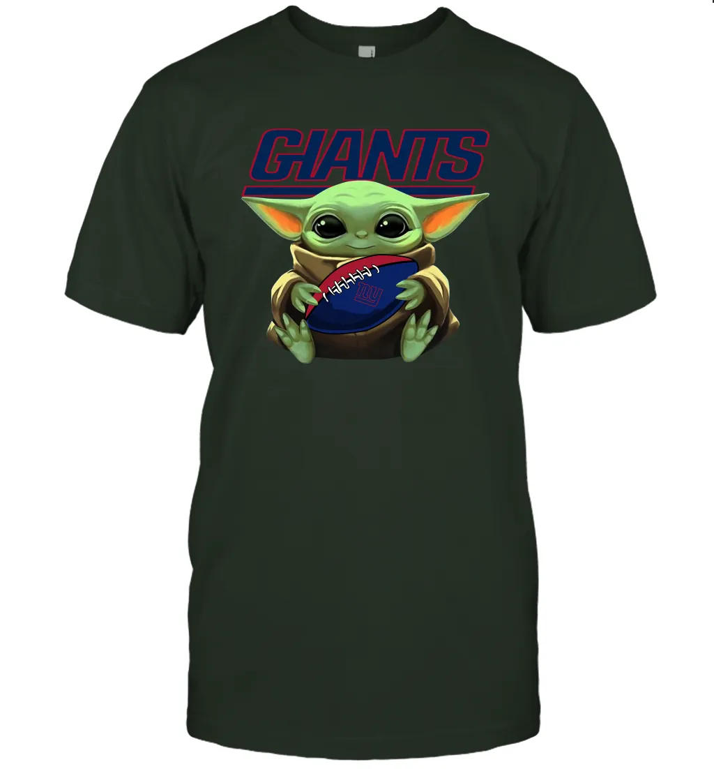 Baby Yoda Loves The New York Giants Star Wars Baby Yoda Hugs Giants NFL Mens T-Shirt