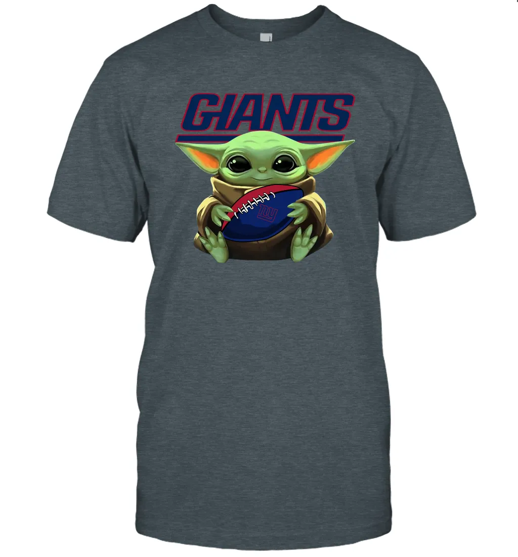 Baby Yoda Loves The New York Giants Star Wars Baby Yoda Hugs Giants NFL Mens T-Shirt