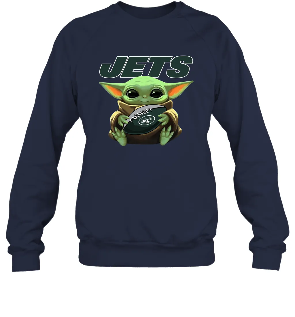 Baby Yoda Loves The New York Jets Star Wars Baby Yoda Hugs Jets NFL Adult Sweatshirt