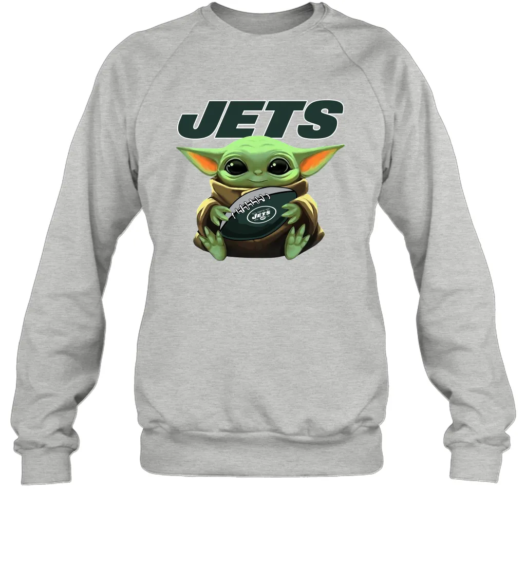 Baby Yoda Loves The New York Jets Star Wars Baby Yoda Hugs Jets NFL Adult Sweatshirt