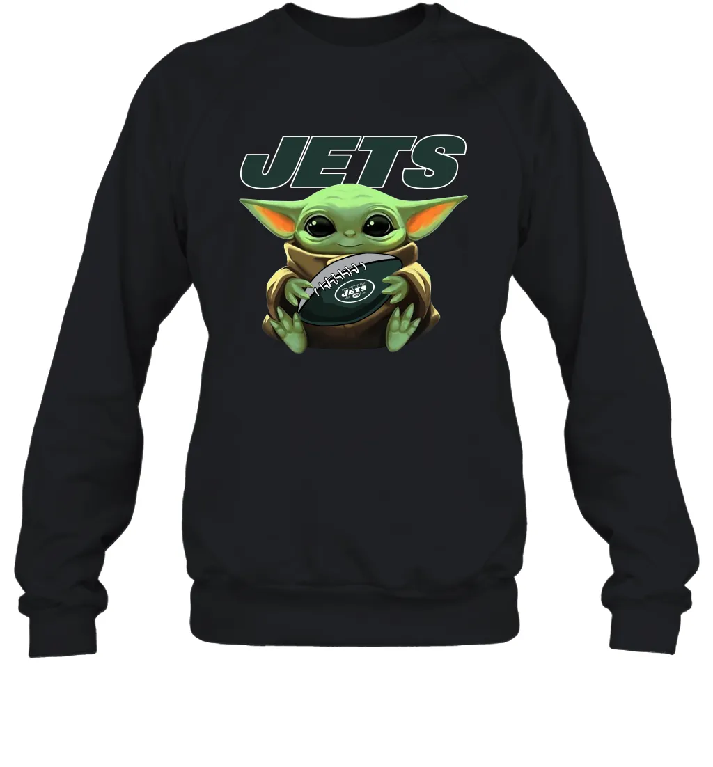 Baby Yoda Loves The New York Jets Star Wars Baby Yoda Hugs Jets NFL Adult Sweatshirt