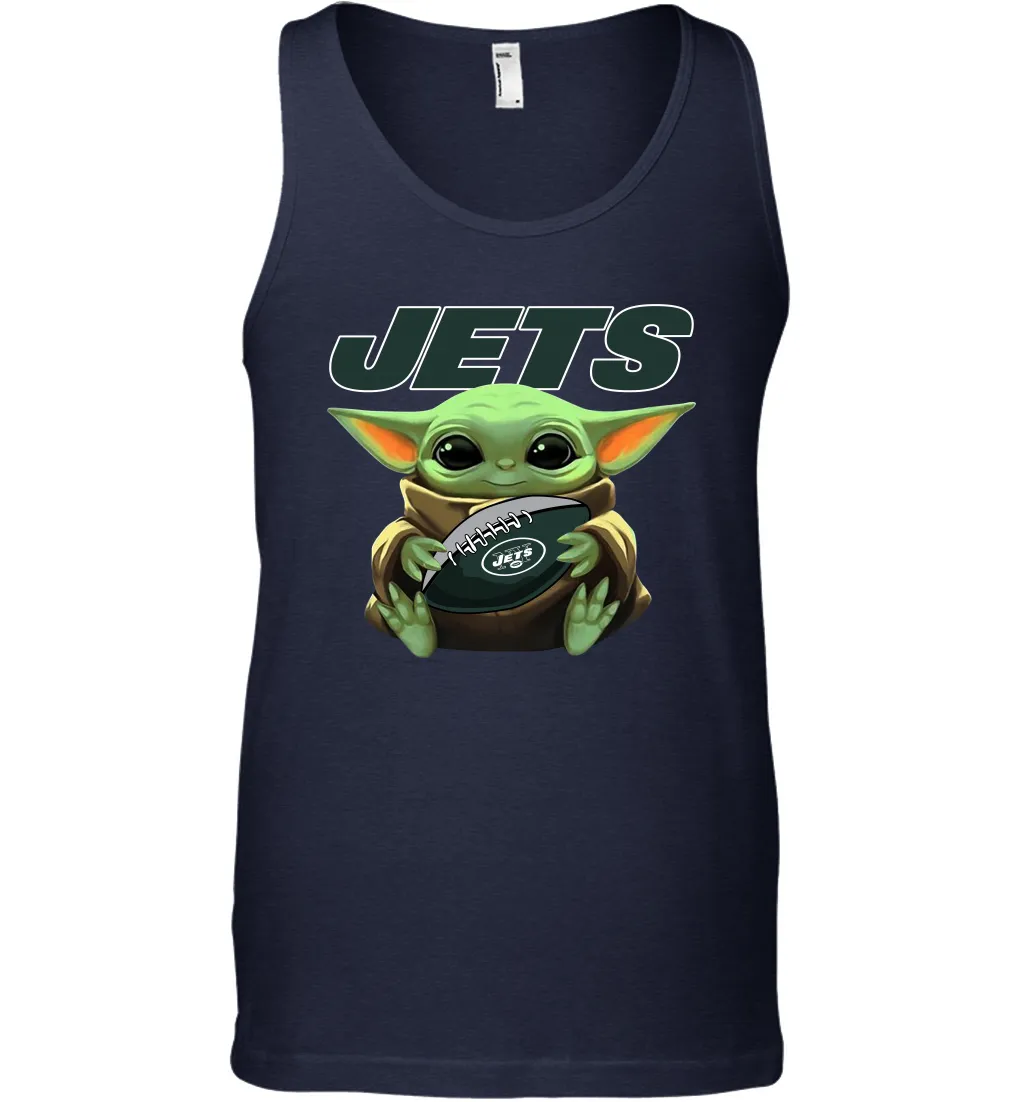 Baby Yoda Loves The New York Jets Star Wars Baby Yoda Hugs Jets NFL Mens Tank Top