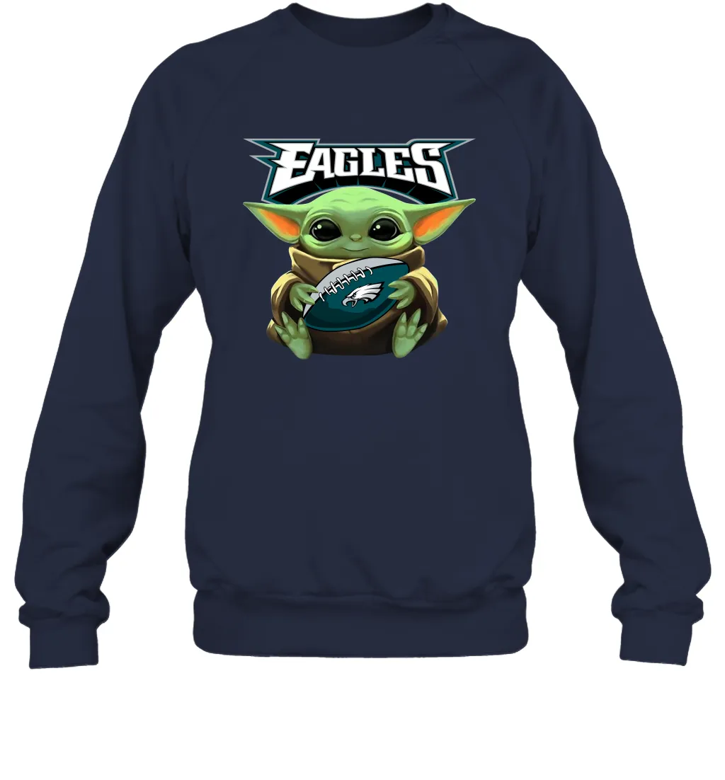 Baby Yoda Loves The Philadelphia Eagles Star Wars Baby Yoda Hugs Eagles NFL Adult Sweatshirt