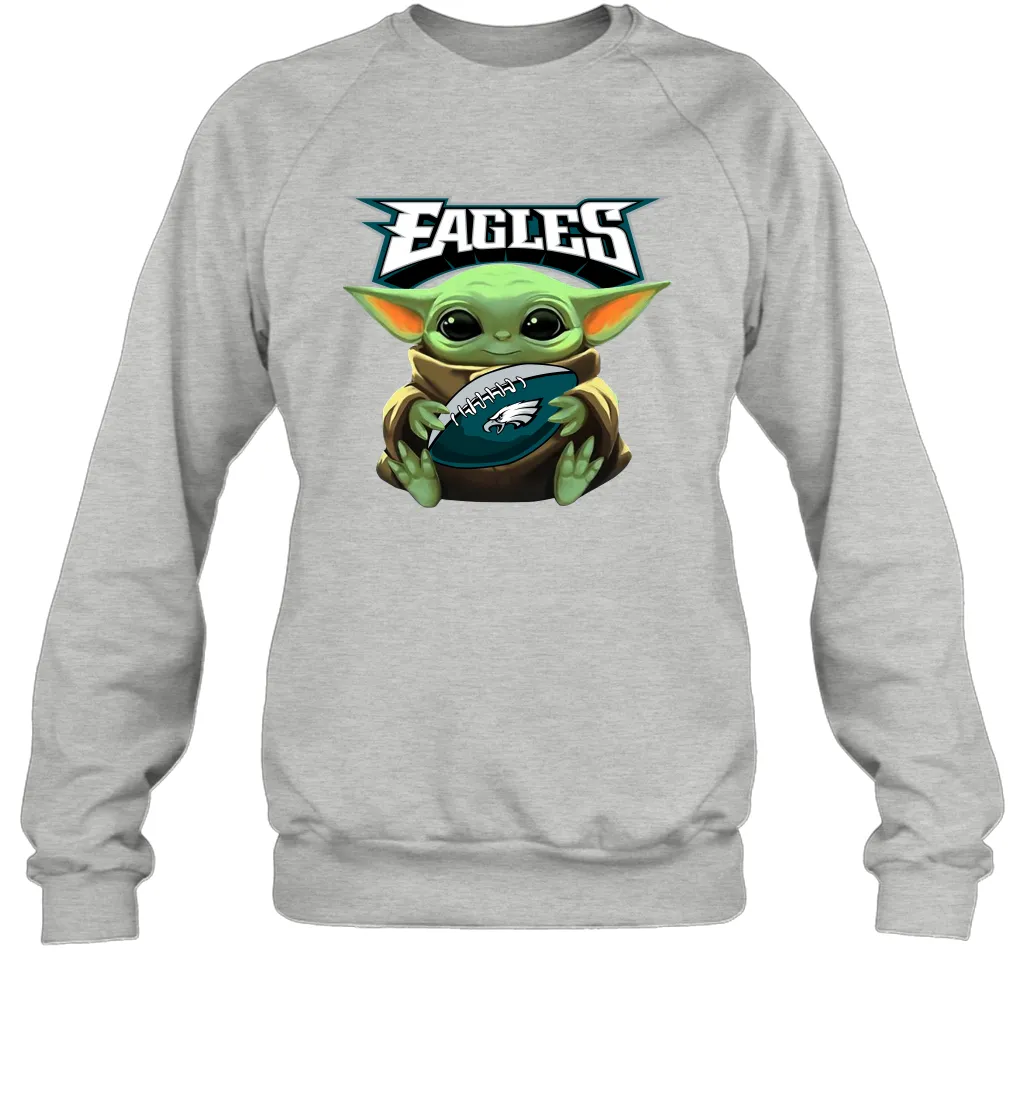 Baby Yoda Loves The Philadelphia Eagles Star Wars Baby Yoda Hugs Eagles NFL Adult Sweatshirt