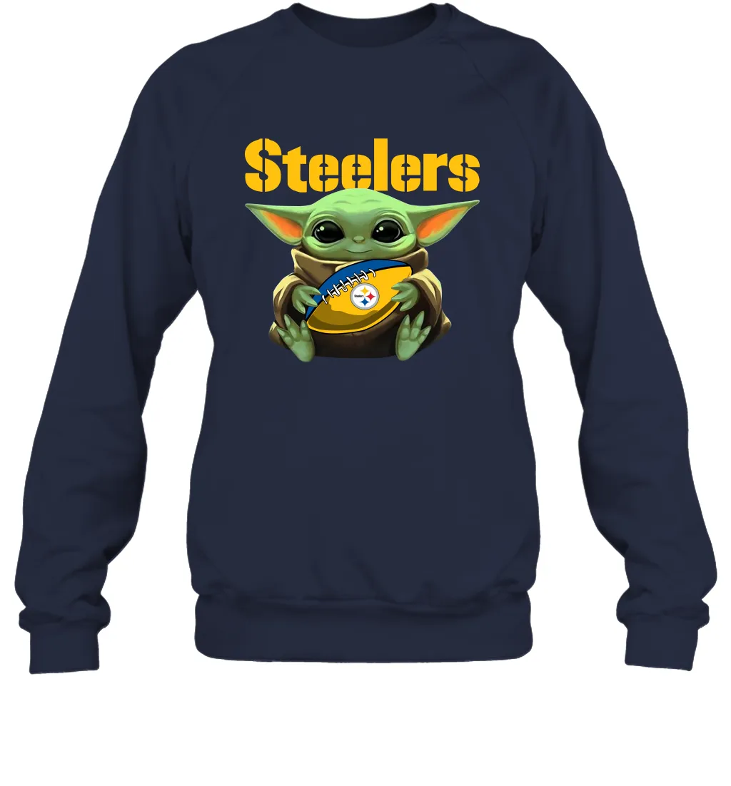 Baby Yoda Loves The Pittsburgh Steelers Star Wars Baby Yoda Hugs Steelers NFL Adult Sweatshirt