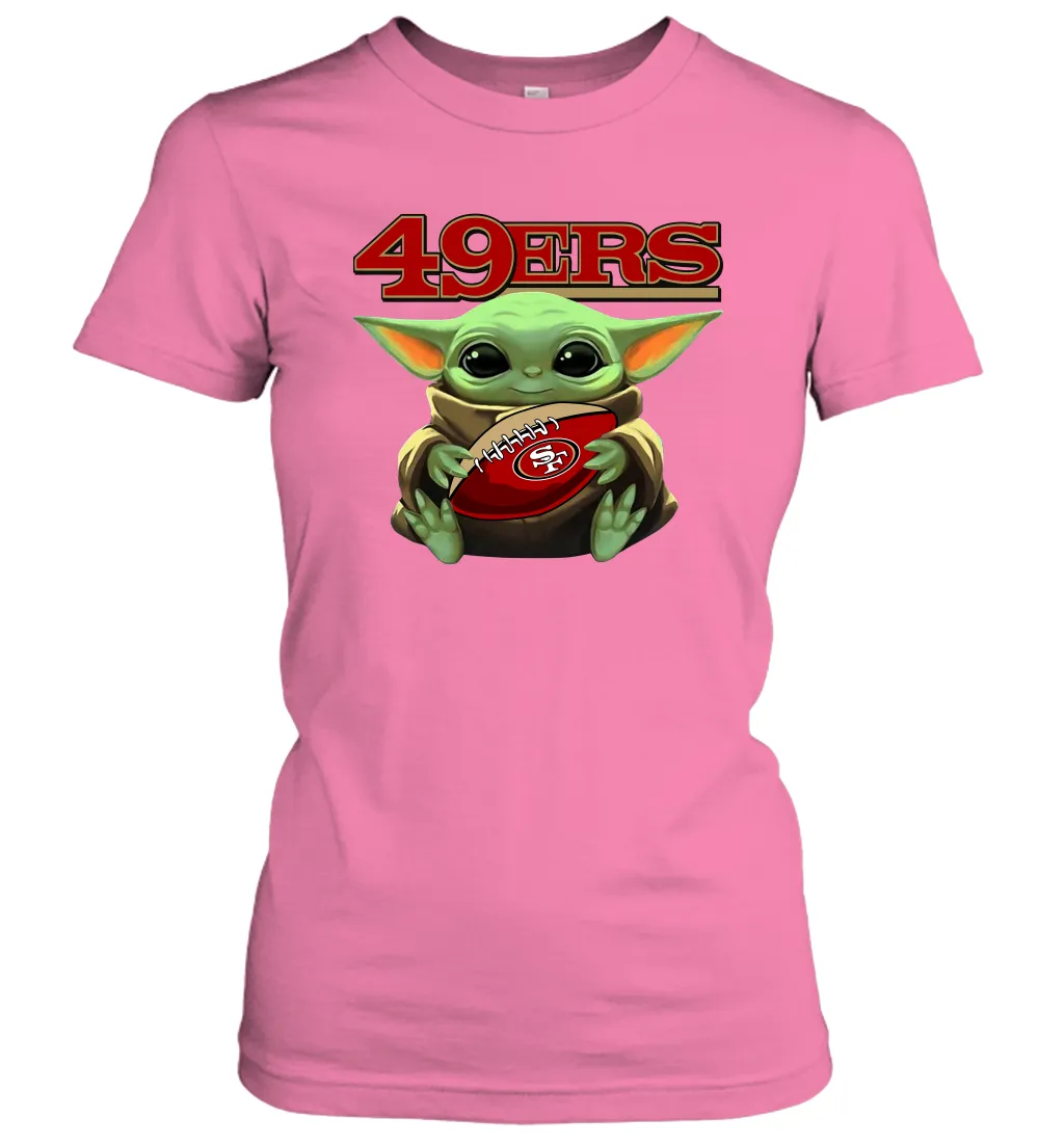 Baby Yoda Loves The San Francisco 49ers Star Wars Baby Yoda Hugs 49ers NFL Womens T-Shirt