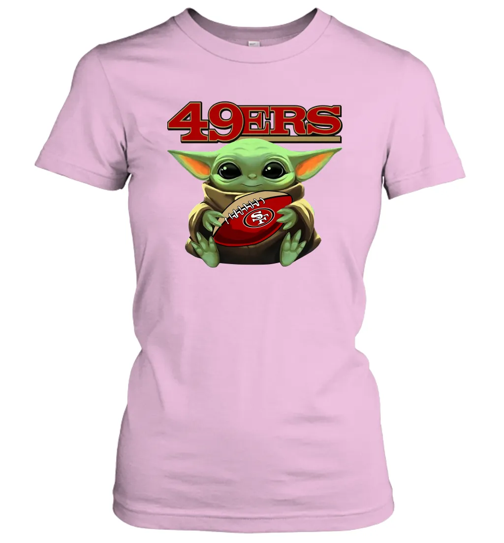 Baby Yoda Loves The San Francisco 49ers Star Wars Baby Yoda Hugs 49ers NFL Womens T-Shirt