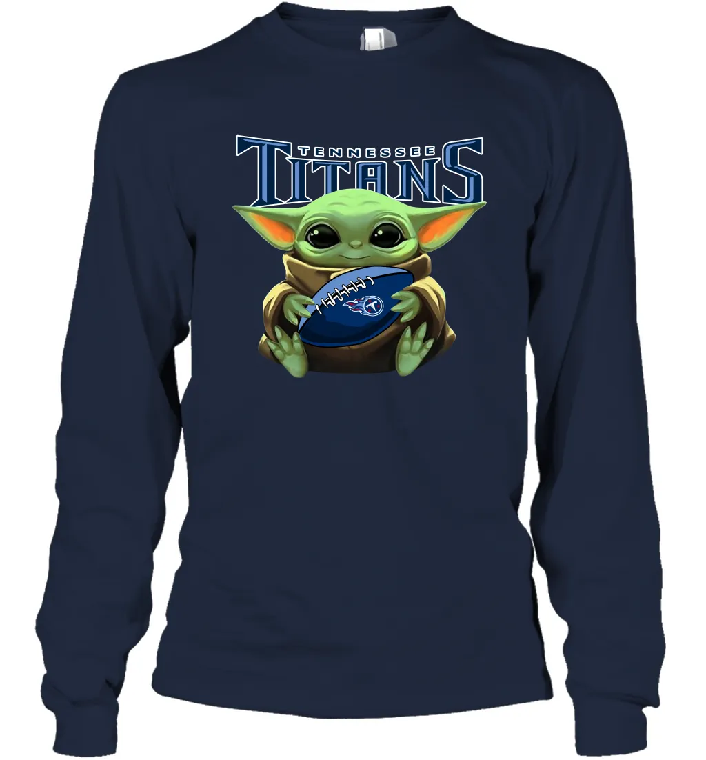 Baby Yoda Loves The Tennessee Titans Star Wars Baby Yoda Hugs Titans NFL Adult Long Sleeve T-Shirt