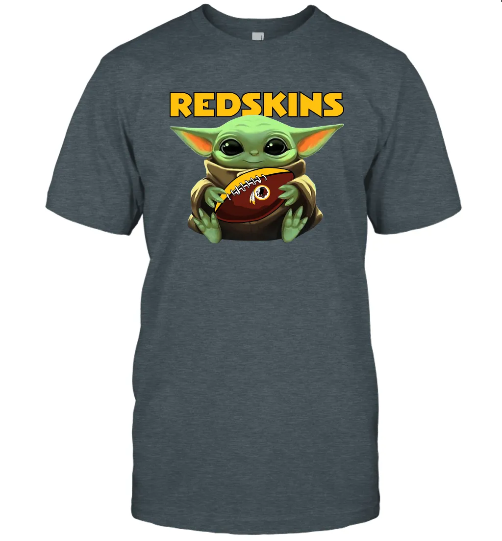 Baby Yoda Loves The Washington Redskins Star Wars Baby Yoda Hugs Redskins NFL Mens T-Shirt