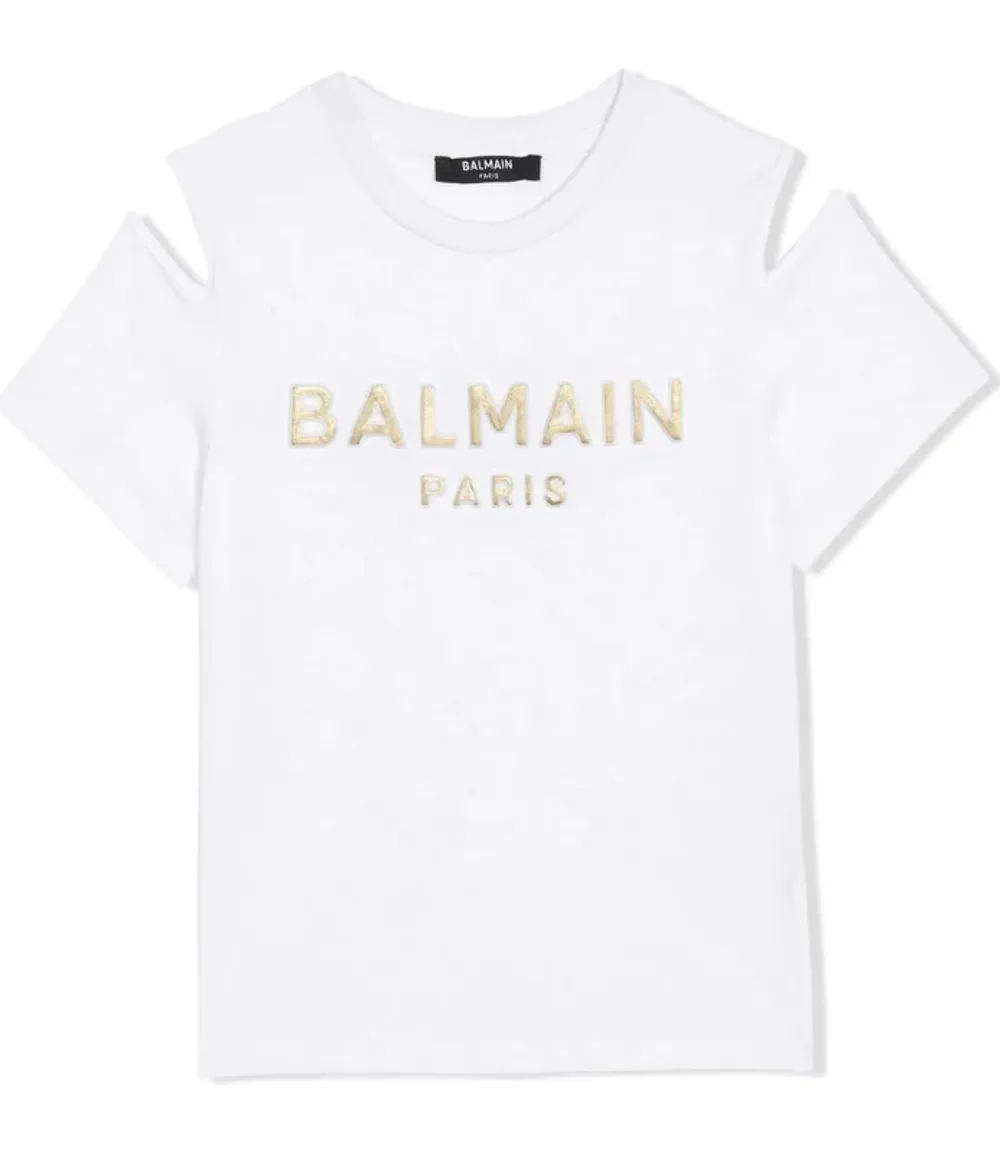 Balmain Kid's Cut T-Shirt White BS8A11-Z0057-100OR