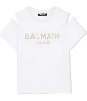 Balmain Kid's Cut T-Shirt White BS8A11-Z0057-100OR