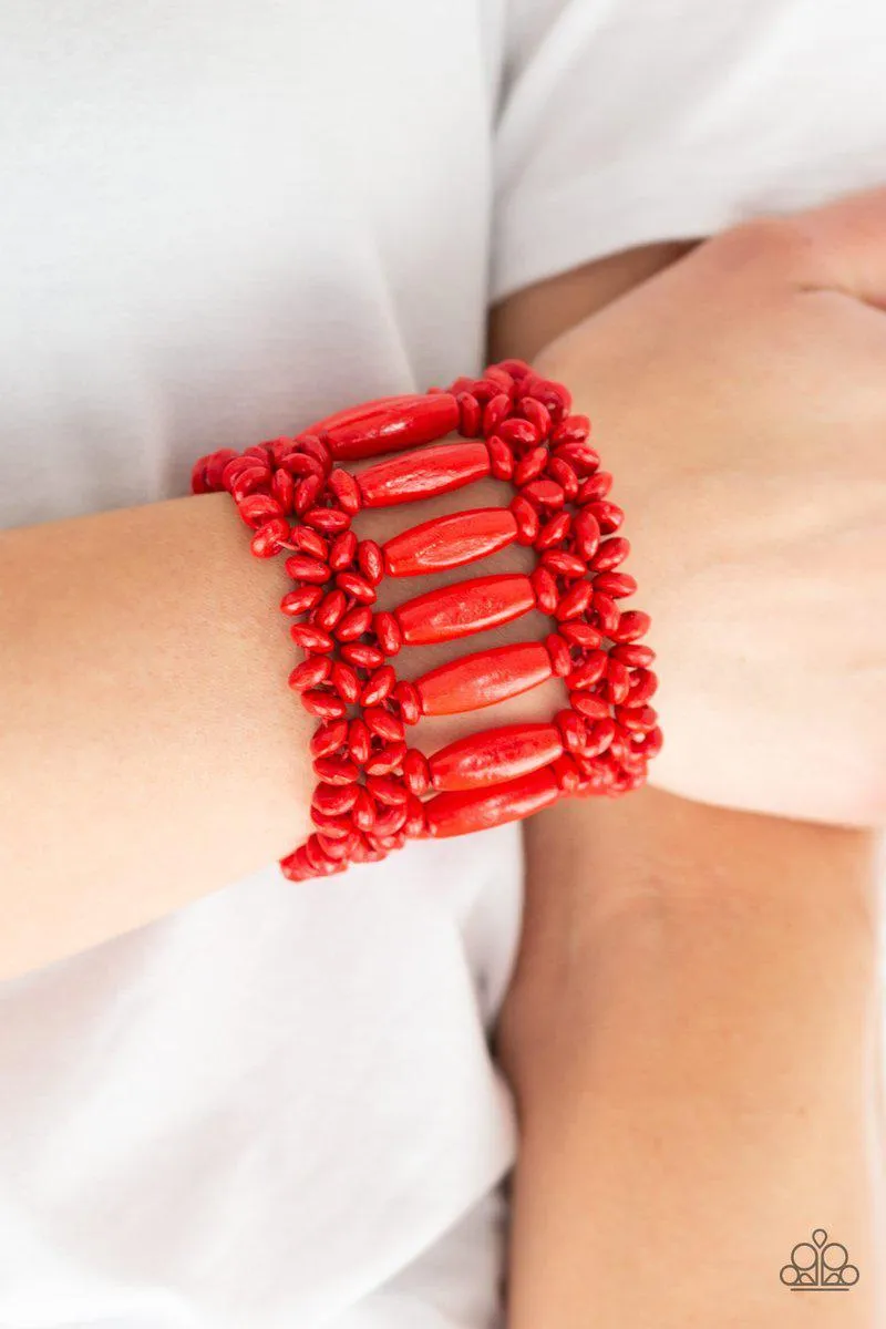 Barbados Beach Club Red Wood Bracelet - Paparazzi Accessories