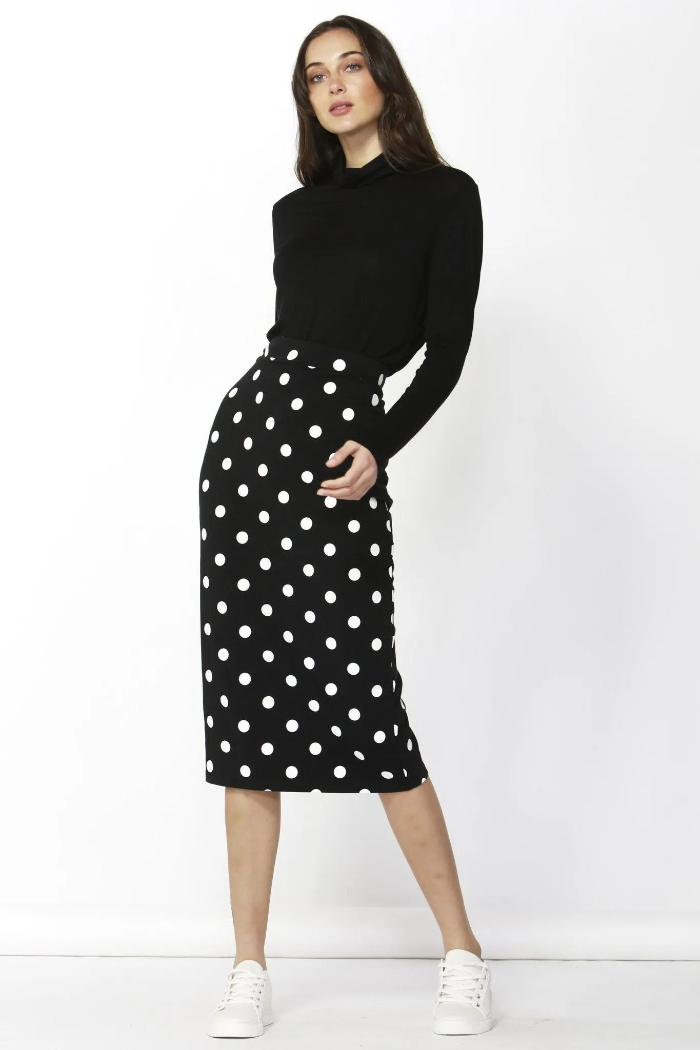 Betty Basics Gigi Skirt in Black with White Polka Dot