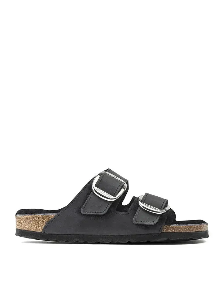 Birkenstock Arizona Big Buckle Shearling Narrow Sandal Oiled Leather Black