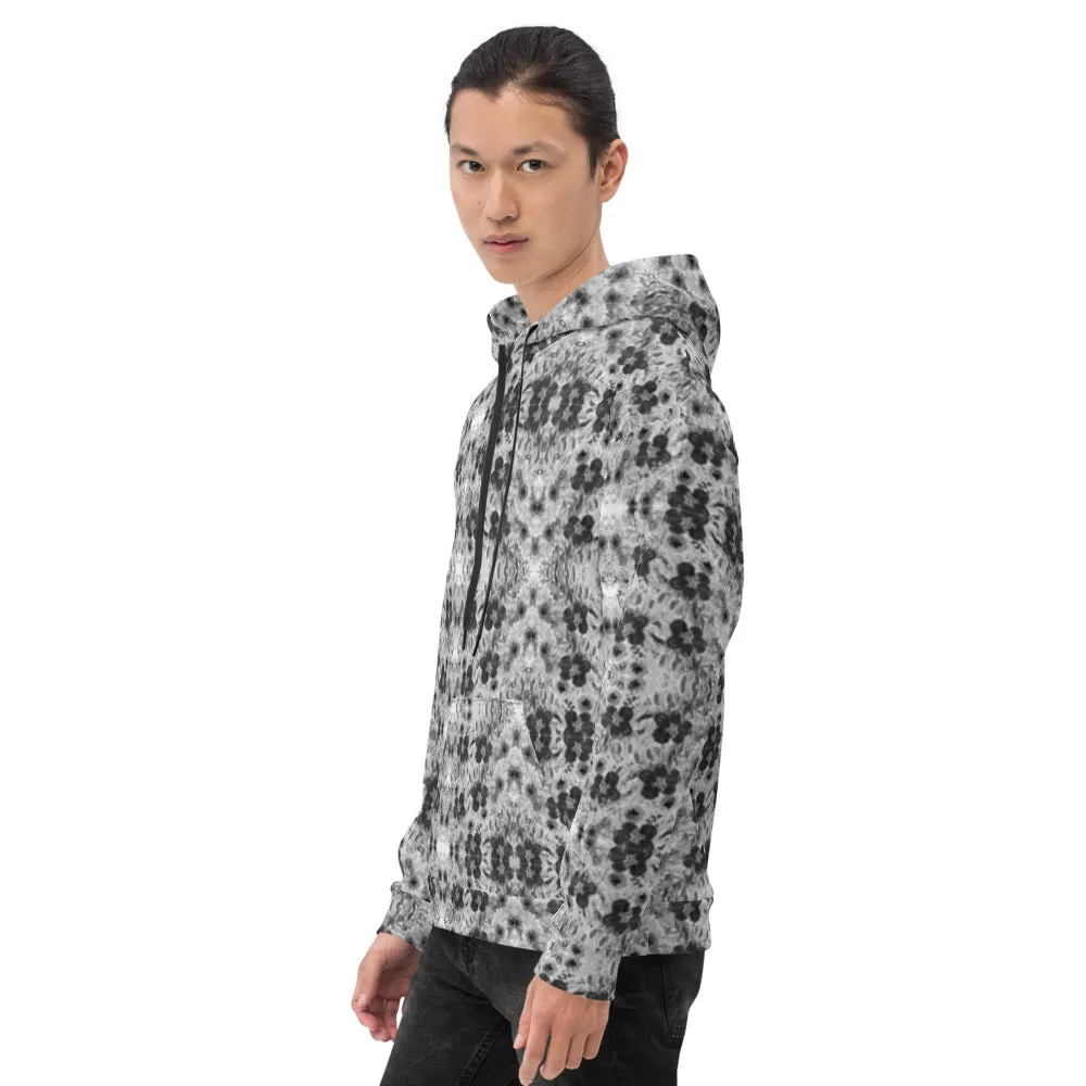 Black Floral Men's Sweatshirt, Designer Flower Print Unisex Premium Quality Hoodie-Made in EU/MX