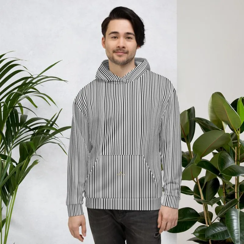 Black Striped Unisex Hoodies, White Vertical Stripe Premium Cozy Hoodie- Made in EU