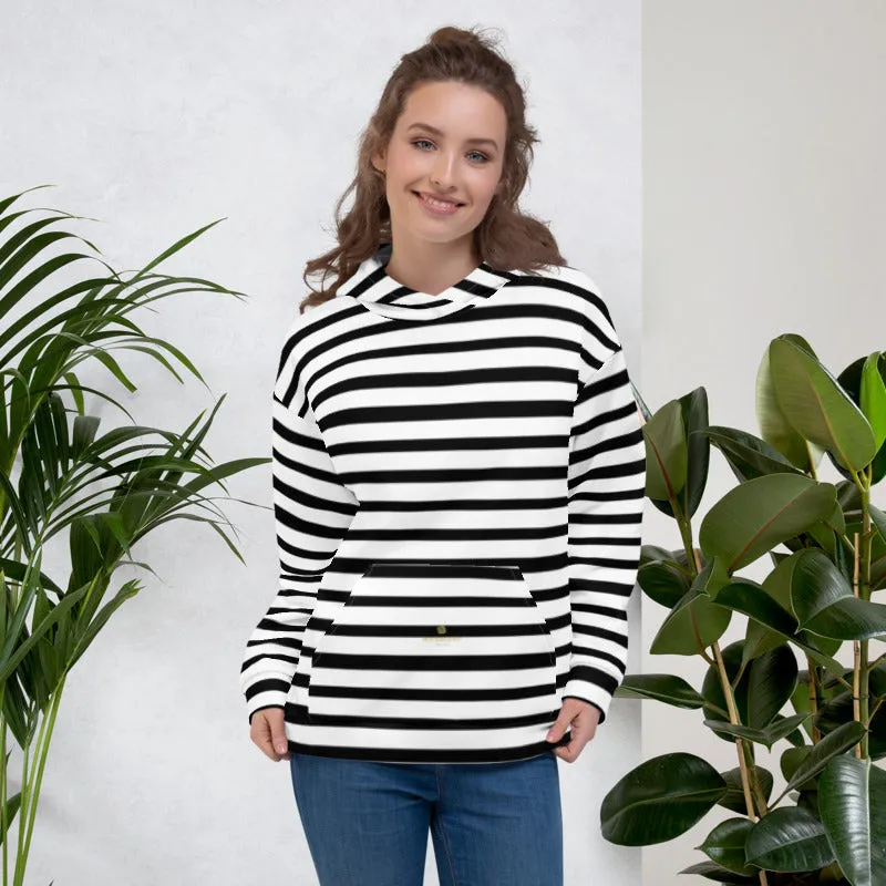 Black Stripes Unisex Hoodie, Black White Horizontal Stripe Print Women's or Men's Unisex Hoodie- Made in USA/EU/MX