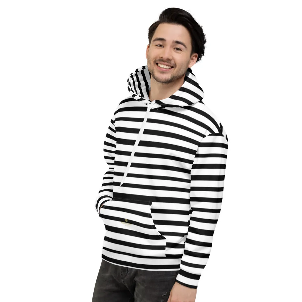 Black Stripes Unisex Hoodie, Black White Horizontal Stripe Print Women's or Men's Unisex Hoodie- Made in USA/EU/MX