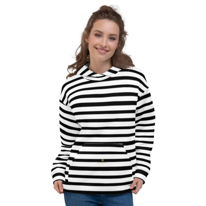 Black Stripes Unisex Hoodie, Black White Horizontal Stripe Print Women's or Men's Unisex Hoodie- Made in USA/EU/MX