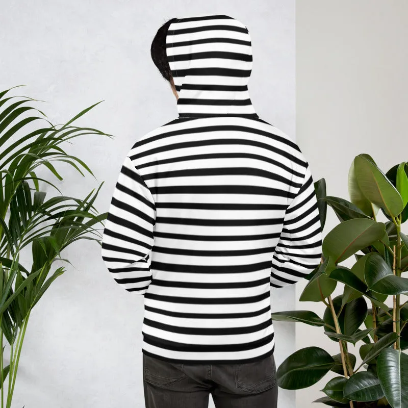 Black Stripes Unisex Hoodie, Black White Horizontal Stripe Print Women's or Men's Unisex Hoodie- Made in USA/EU/MX