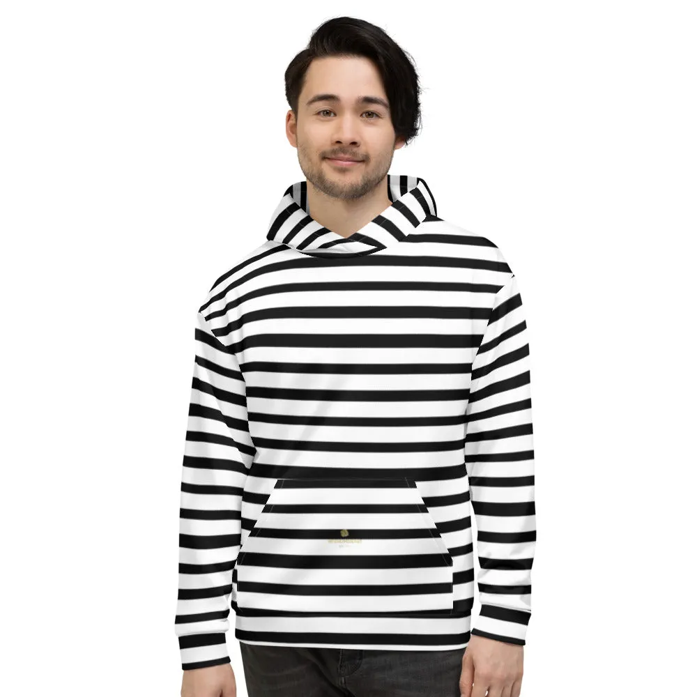 Black Stripes Unisex Hoodie, Black White Horizontal Stripe Print Women's or Men's Unisex Hoodie- Made in USA/EU/MX