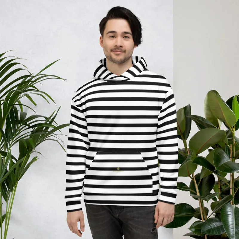 Black Stripes Unisex Hoodie, Black White Horizontal Stripe Print Women's or Men's Unisex Hoodie- Made in USA/EU/MX