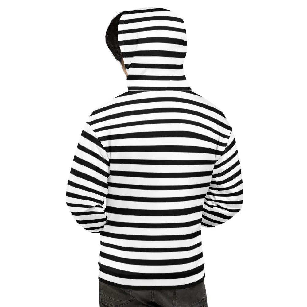 Black Stripes Unisex Hoodie, Black White Horizontal Stripe Print Women's or Men's Unisex Hoodie- Made in USA/EU/MX