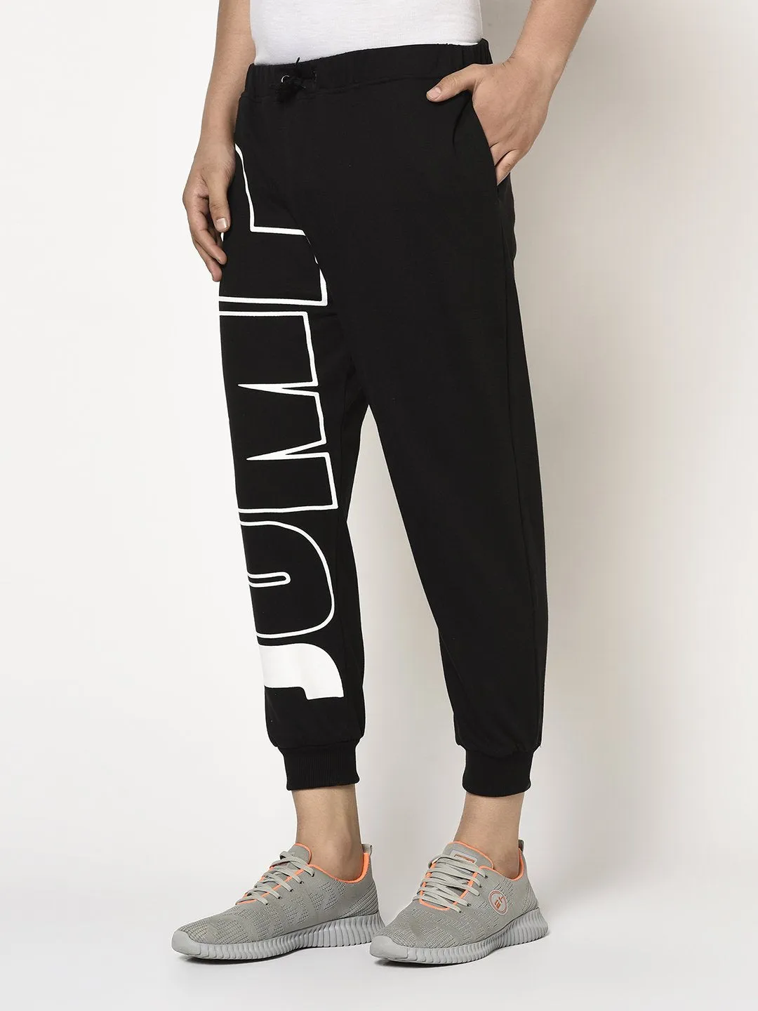 Black Terry With JUMP Placement Printed Jogger