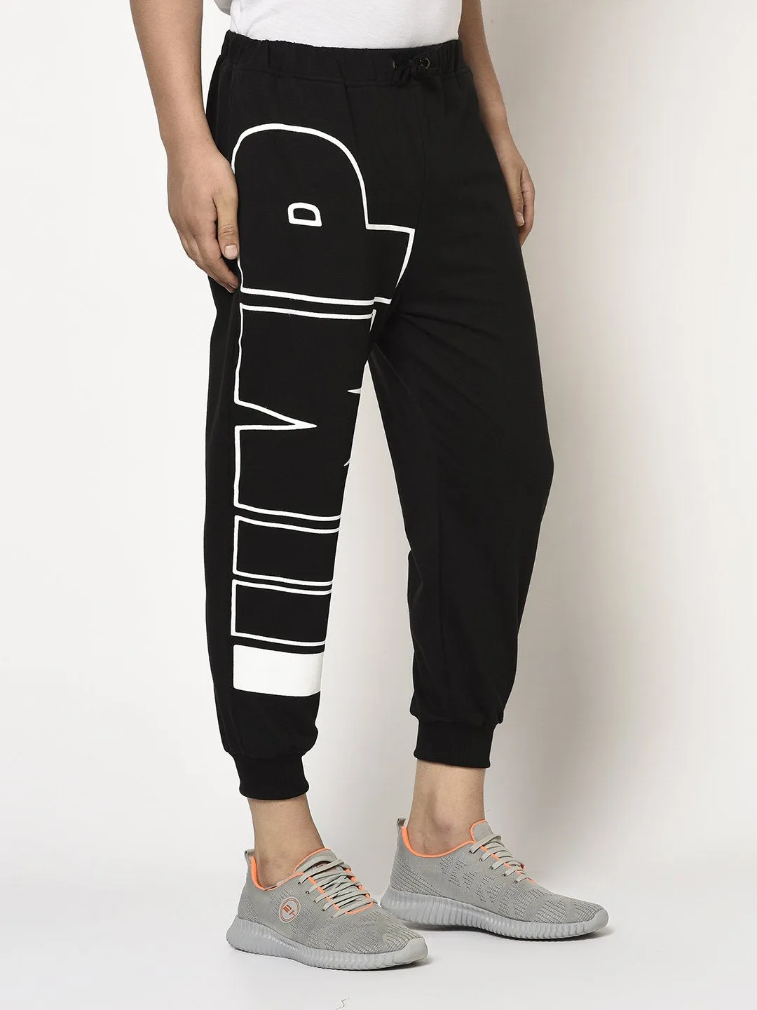 Black Terry With JUMP Placement Printed Jogger