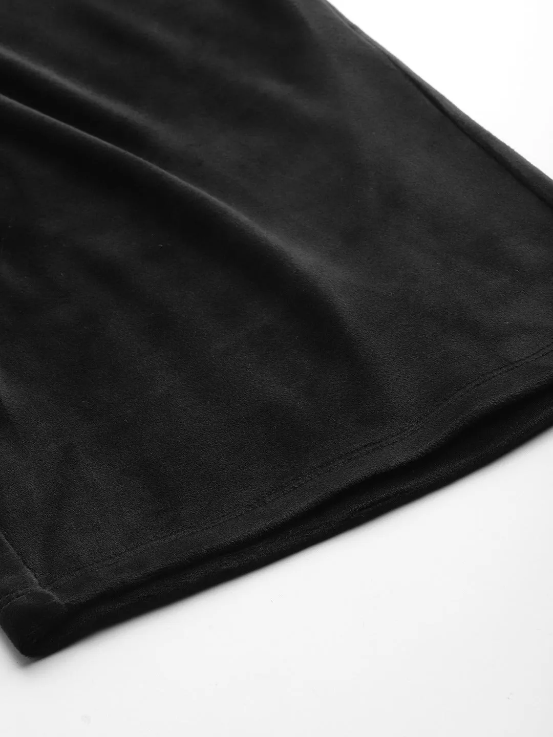 Black Velour Wide Leg Track Pants