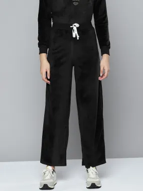 Black Velour Wide Leg Track Pants