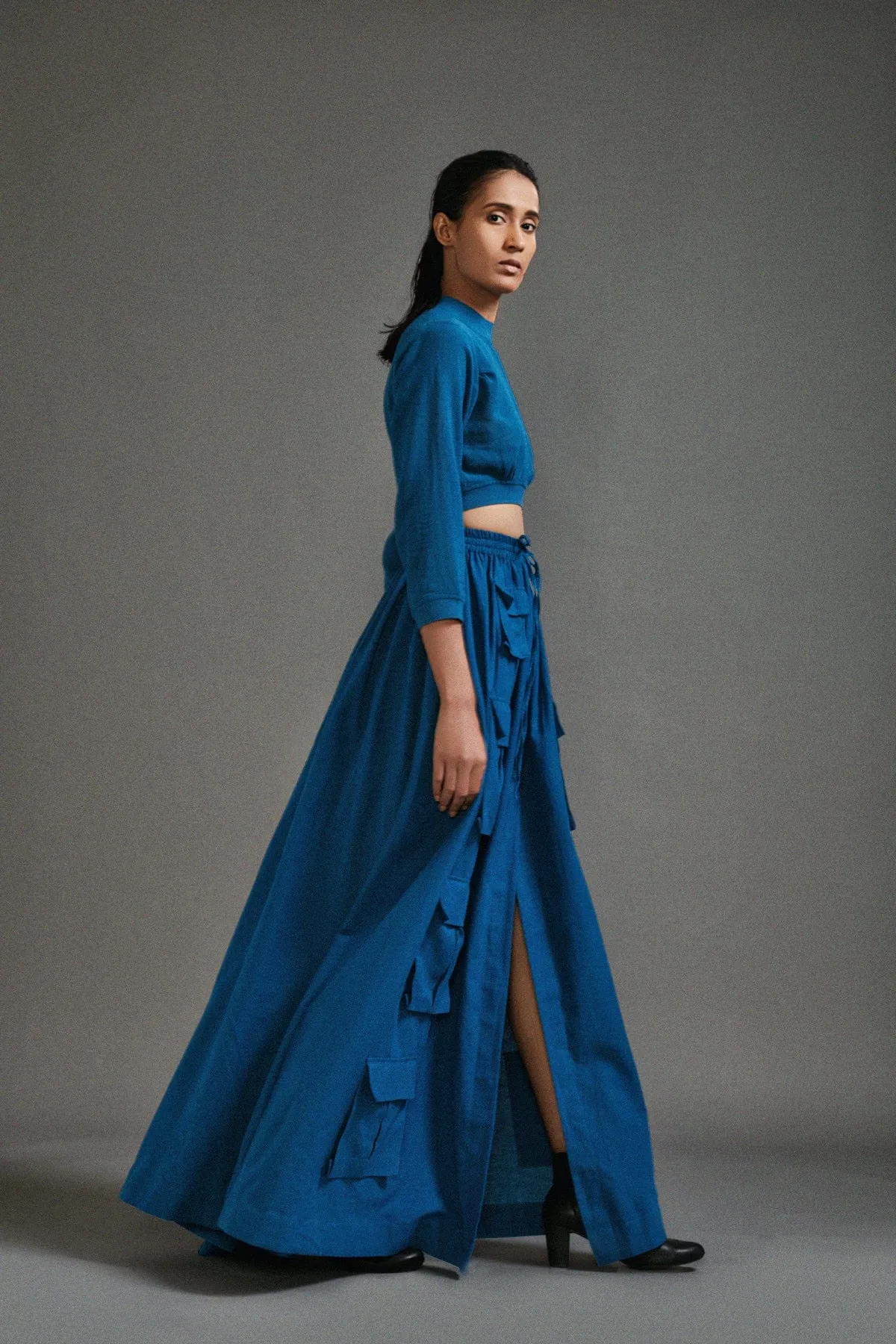 Blue Crop Top and Cargo Skirt Set