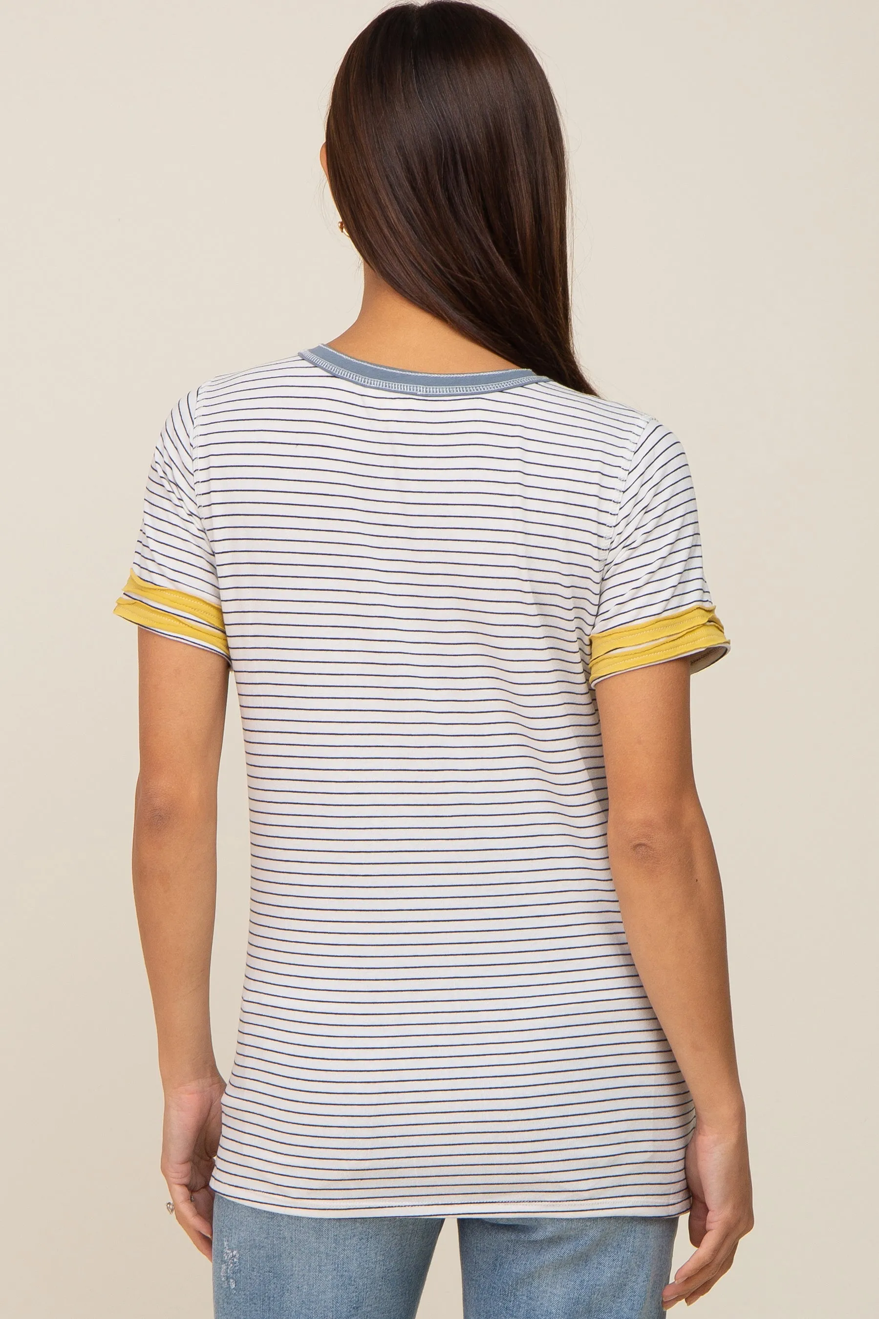 Blue Striped Colorblock Maternity Top