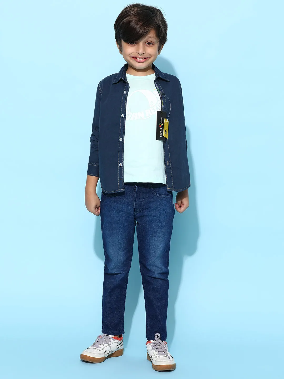 Boys Dark Blue 100% Cotton Regular Fit Checked Shirt