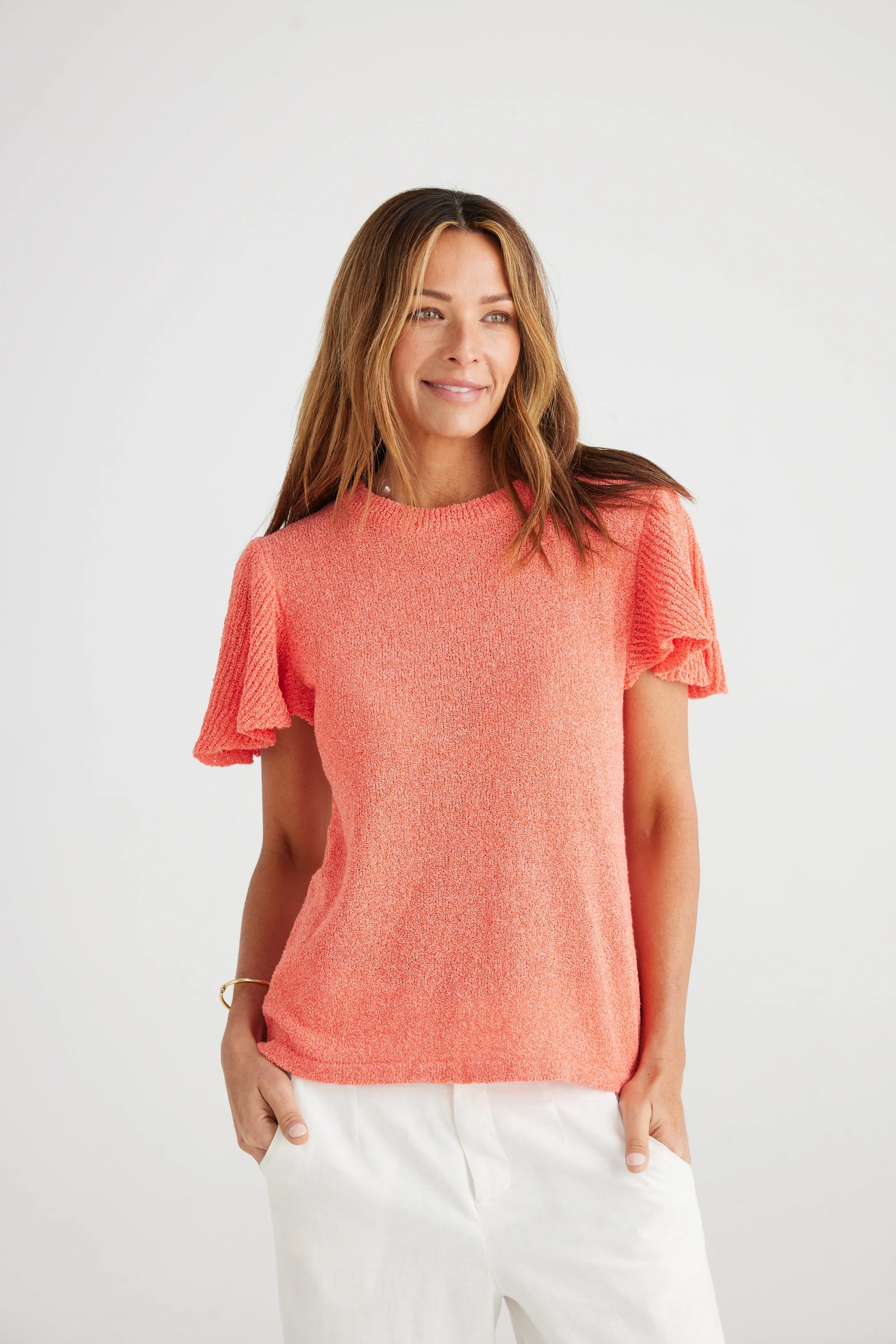 Brave & True Manderly Knit Top Mandarin Marle