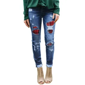 Buffalo Plaid Trim Jeans