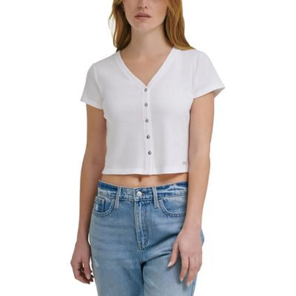 Calvin Klein Jeans Women's Cotton Crop Top, White, Size L