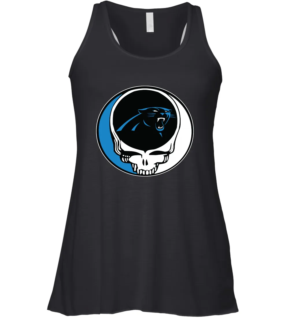 Carolina Panthers Grateful Dead Steal Your Face NFL Football Womens Racerback Tank Top