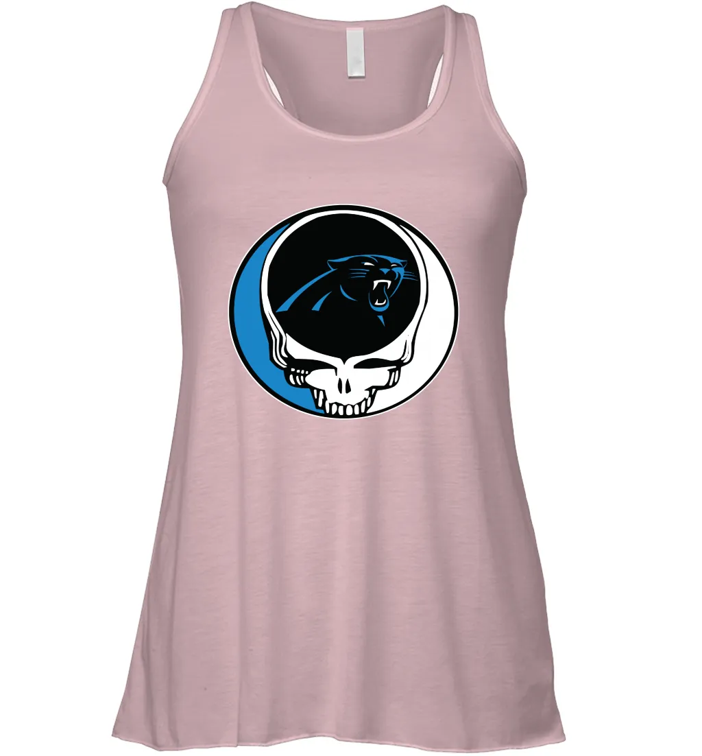 Carolina Panthers Grateful Dead Steal Your Face NFL Football Womens Racerback Tank Top